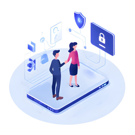 A futuristic, digital depiction of a human form with a glowing core, symbolizing a secure and protected individual in the digital realm. A transparent shield surrounds the figure, acting as a barrier against cyber threats. Icons representing key security concepts such as data encryption (padlock), privacy (crossed-out eye), multi-factor authentication (crossed-out fingerprint), server protection, data integrity (circuit board), and code analysis are interconnected around the shield. The background features a digital circuit board and binary code, emphasizing the technological and data-driven nature of the concept. This image is ideal for themes related to cybersecurity, data protection, digital privacy, biometrics, network security, and AI-powered security solutions.の素材