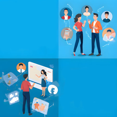 capturing the essence of digital collaboration and online communication. The image features a diverse team of four individualsâtwo men and two womenâworking together in front of a large computer monitor. Chat bubbles, a secure lock icon, and an email envelope symbolize various forms of digital interaction and data security. The stylized background with blue and white floral motifs adds a fresh, natural feel, blending technology with a sense of calm and creativity. This is ideal for topics related to remote work, team meetings, cybersecurity, and tech-driven businessの素材