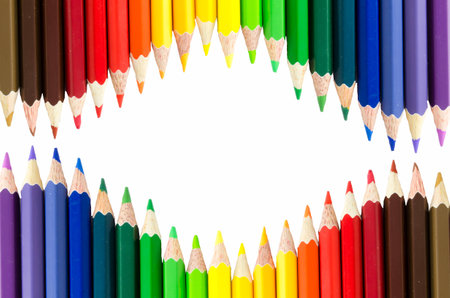 The row of Multicolored Crayon,Frame with Crayonの写真素材