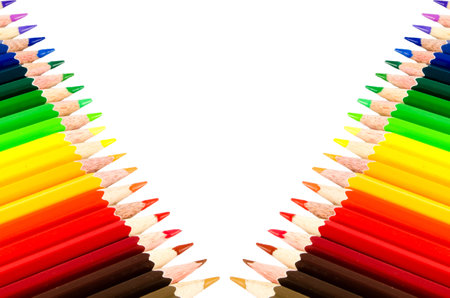 The row of Multicolored Crayon,Frame with Crayonの写真素材