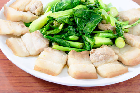 Thai food fried kale with porkの写真素材