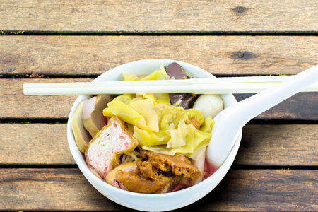 yen ta fo, noodles in pink soup, thai cuisineの写真素材