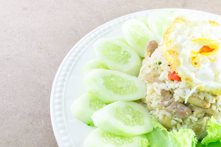 Fried rice with pork and fried eggの写真素材