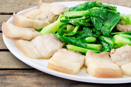 Thai food fried kale with porkの写真素材