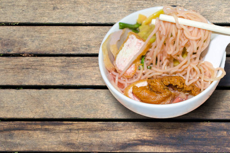 yen ta fo, noodles in pink soup, thai cuisineの写真素材