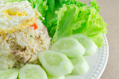 Fried rice with pork and fried eggの写真素材
