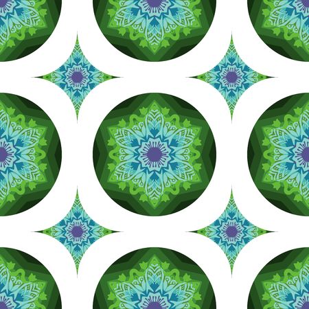 tribal mandala flower design for seamless pattern vector with blue and green color toneのイラスト素材