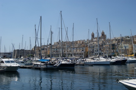 Boat and Yacht Marina in Vitriossa, Malta.の写真素材