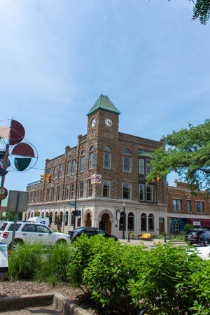 "Holland, Michigan/United States of America - 07/17/2019: Old Architecture from 1892 of the clock town in central downtown Holland on a sunny summer day."のeditorial素材