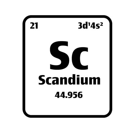 Scandium (Sc) button on black and white background on the periodic table of elements with atomic number or a chemistry science concept or experiment.のイラスト素材