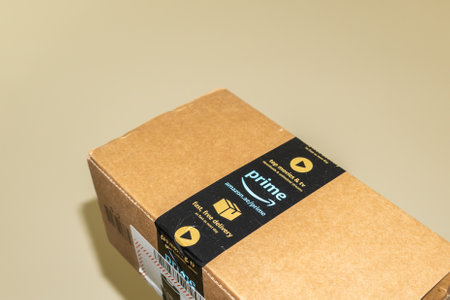 "RAK, RAK/UAE - 5/18/2020: Amazon Prime Online Shipping Box Delievery in the United Arab Emirates (UAE). "のeditorial素材