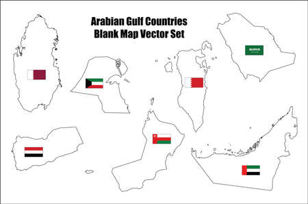 Arabian or Persian Gulf Countries Map Outline vector with flagsのイラスト素材