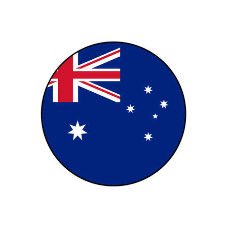 Australia Flag Vector Push button circle blue background, union jack, and southern stars constellationのイラスト素材