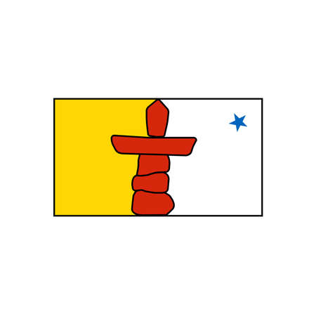 Nunavut territory of Canada flag circle vector in the north with inuksuk on yellow and white.のイラスト素材