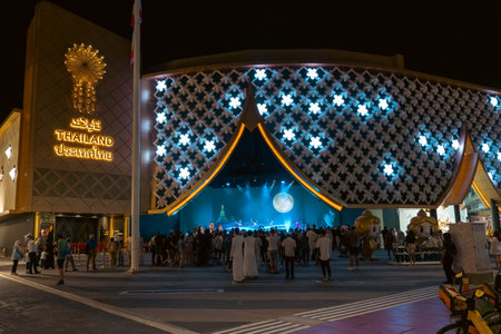 "11.14.2021 - Dubai, UAE - Thailand Pavilion in Expo 2020 at night in Mobility District "のeditorial素材