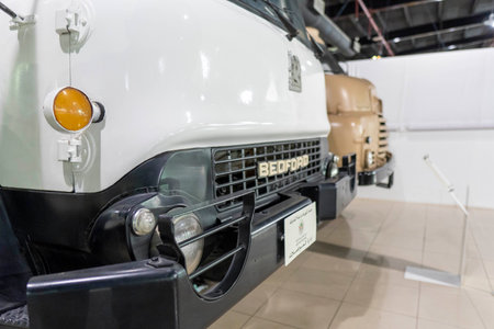 7/31/2021 - Sharjah, UAE: 1982 Bedford Truck a brown United Kingdom Antique Classic truck.