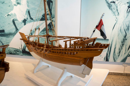 "Sharjah, Sharjah/United Arab Emirates - 9.31.2021 - "Close up a Sama'a Dhow Boat replica for historical education of fishing and transportation in the Middle East"のeditorial素材