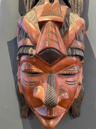 "1.30.2022 Dubai, UAE - Liberia Tribal Mask artistic replica of the 16 ethnic tribes within this african nation.のeditorial素材