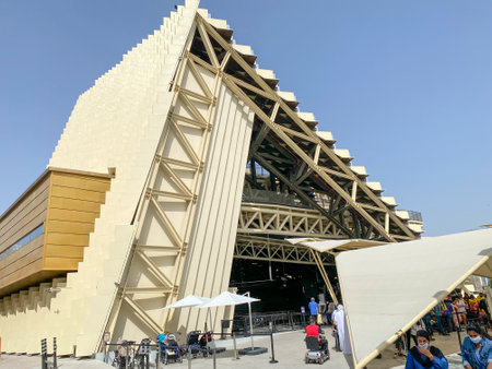 3.26.2022 - Dubai, UAE - Korea Pavilion Smart Korea exterior AI cubes in Expo 2020 Mobility District...