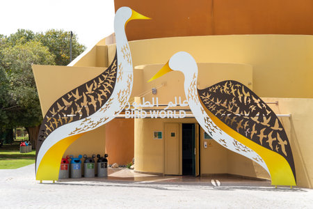 "Al Ain, Abu Dhabi/United Arab Emirates - 3.28.2022: Al Ain Zoo Bird World Center Entrance Sign in United Arab Emirates."のeditorial素材