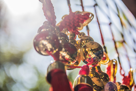 Golden christmas ribbon and ballの写真素材