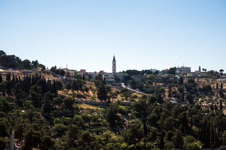 The Mount of Olives. Among other buildings can be seen the tower of the Temple of the Ascension (Jerusalem, Israel)の写真素材