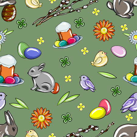 Seamless easter pattern on pastel green backgroundのイラスト素材