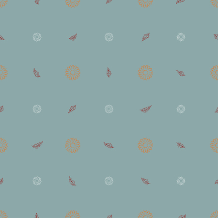 Seamless pattern of orange daisies and red leavesのイラスト素材