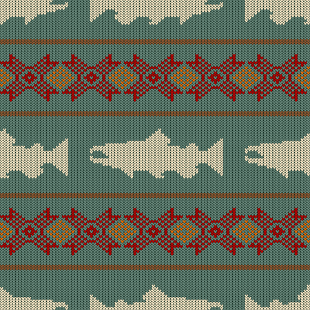 Knitted seamless pattern with Norwegian salmonのイラスト素材