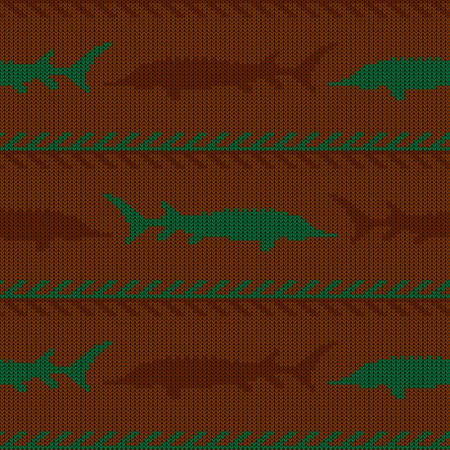Knitted woolen seamless pattern with sturgeons in vintage brown tonesのイラスト素材