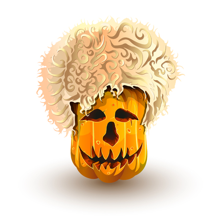 Halloween pumpkin in Caucasian sheepskin hat. Jack-o'-lantern for Halloween isolated on white backgroundのイラスト素材