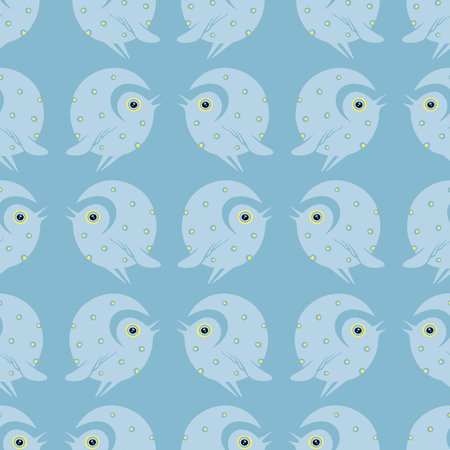 Seamless pattern with cute owls on blue background. Vector illustration.のイラスト素材