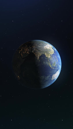 Realistic planet Earth. Spinning globe in outer space. Realistic 3d render.