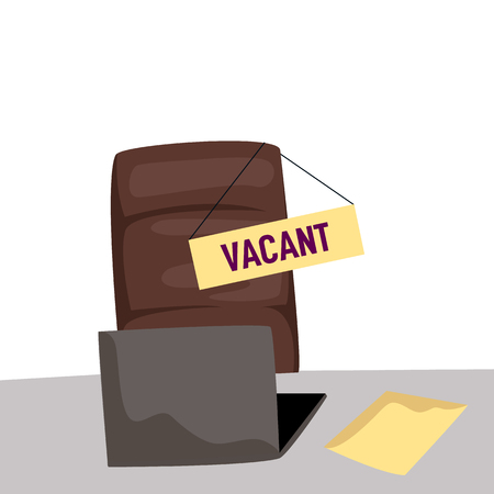 Office chair and a sign vacant. Vacant position. Business hiring vector illustration.のイラスト素材
