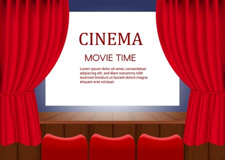 Rows of red cinema  seats in front of transparent background. Vector template banner for show with seats, popcorn, tickets. Vector illustration eps 10.のイラスト素材