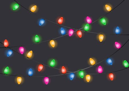 Christmas lights. Glowing lights for Xmas Holiday cards, banners, posters, web design. Christmas garland.のイラスト素材