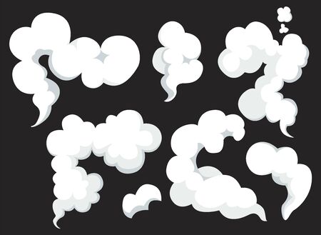 Vector smoke set special effects template. Cartoon steam clouds, puff, mist, fog, watery vapour or dust explosion 2D. Clipart element for game, print, advertising. Vector illustration eps 10.の素材 [FY310128499565]