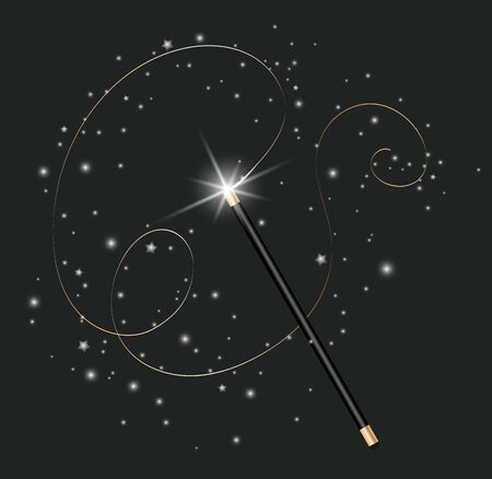 Vector illustration of magic wand. Isolated on black transparent background.Vector Illustration eps 10.のイラスト素材