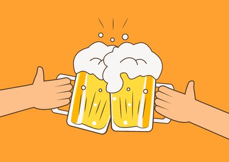 Beer bottles. Vector illustration two of beer on yellow background.のイラスト素材