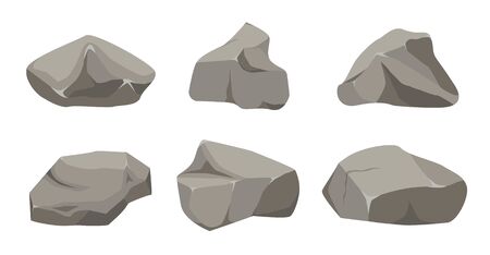 Rock stone big set cartoon. Stones and rocks in isometric 3d flat style. Set of different boulders.のイラスト素材