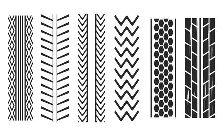 Car tires and track traces vector isolated icons of tire tread pattern.のイラスト素材