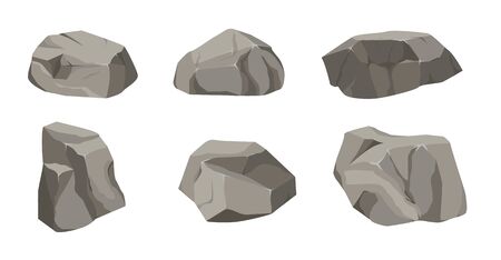 Rock stone big set cartoon. Stones and rocks in isometric 3d flat style. Set of different boulders.のイラスト素材