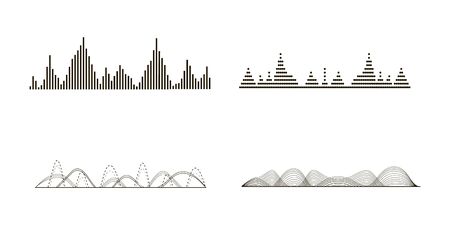 Black sound waves. Graphic design elements for financial monitoring, medical equipment, music app. Isolated vector illustration.のイラスト素材