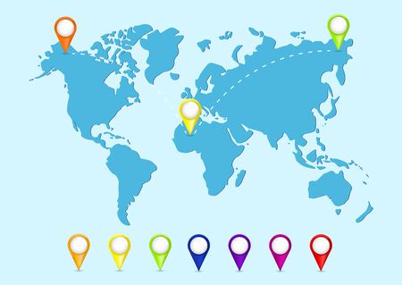 Color world map vector modern. Collection of 3D map pointers with world mapのイラスト素材