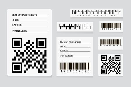 Barcode sticker set vector.  Universal Product Scan Code. UPC Bar Code Scan Symbol. Realistic...