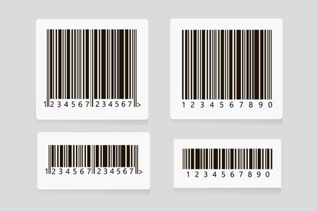 Barcode sticker set vector.  Universal Product Scan Code. UPC Bar Code Scan Symbol. Realistic Barcode icon isolated. QR code.のイラスト素材