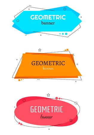 Set of trendy flat geometric vector banners, scroll, price tag, sticker, badge, poster. Vector illustrationのイラスト素材