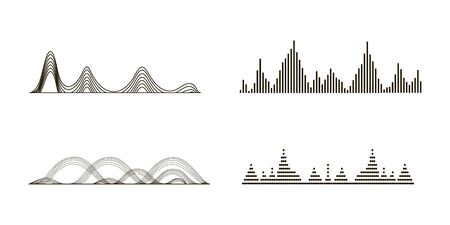 Black sound waves. Graphic design elements for financial monitoring, medical equipment, music app. Isolated vector illustration.のイラスト素材