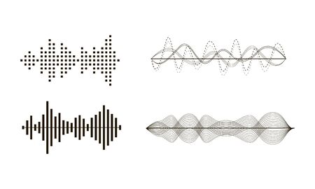 Black sound waves. Graphic design elements for financial monitoring, medical equipment, music app. Isolated vector illustration.のイラスト素材