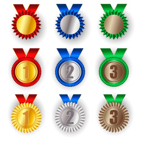 Set of gold, silver and bronze award medals. Winner award icon. Best choice badge. Vector illustrationのイラスト素材